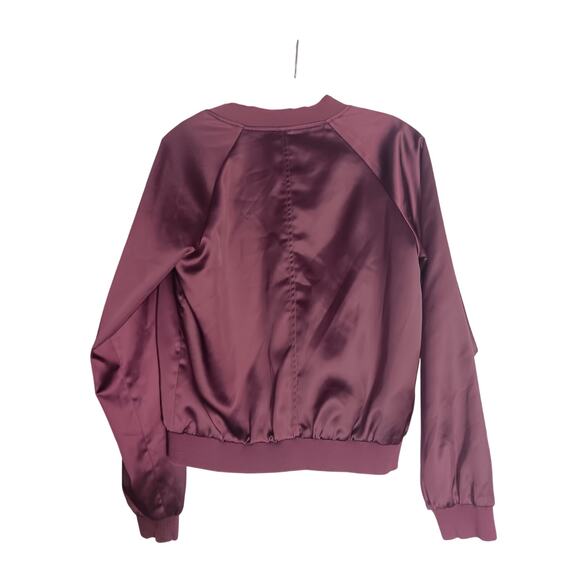 Mural Dark Burgundy Satin Baseball Jacket Medium - Picture 3 of 4